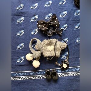 Labubu Outfit Polka Dot Bow and Gray Knit sweater set  for pin for love